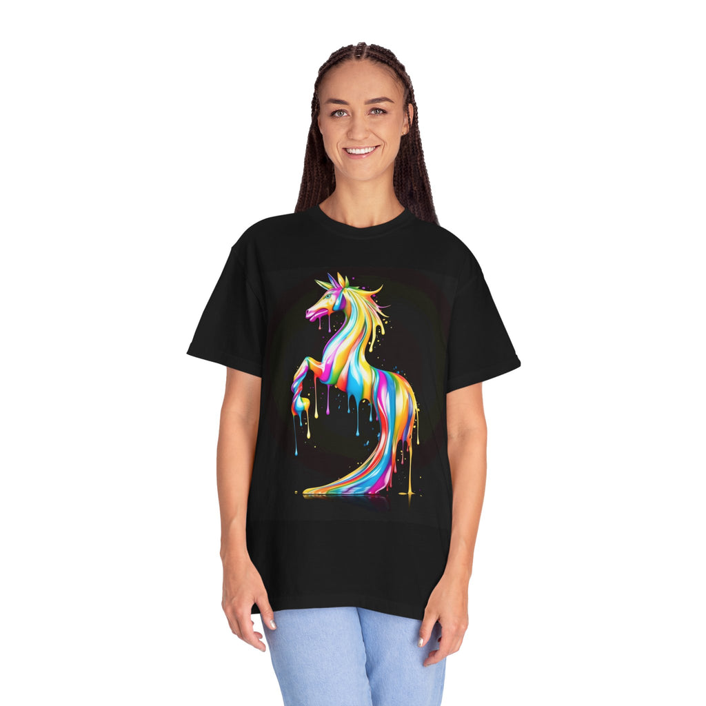 Rainbow Drip Unicorn T-Shirt — Vibrant Paint-Splash Horse Graphic Tee