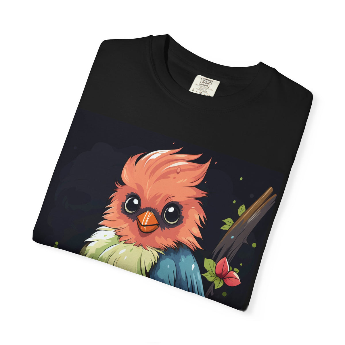 Cute Colorful Bird T-Shirt — Whimsical Cartoon Songbird Graphic Tee