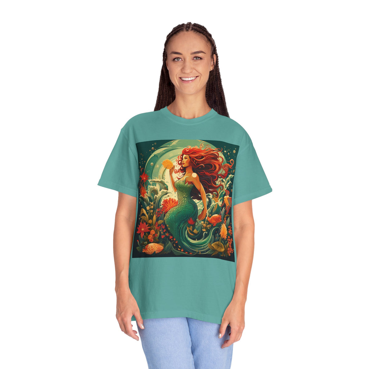 Mermaid Fantasy T-Shirt — Redhead Sea Siren Illustration