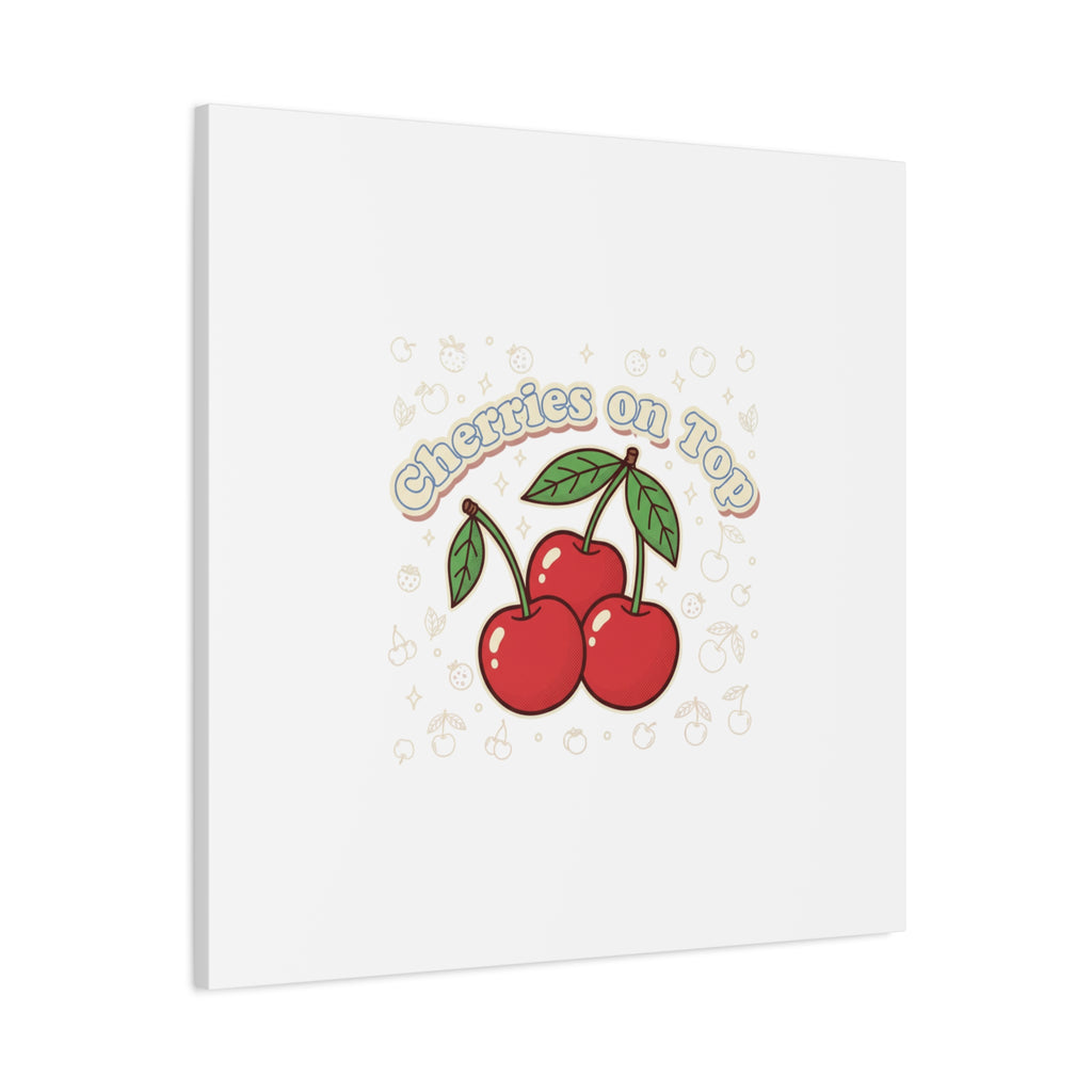 Cherries on Top Canvas | Retro Kawaii Fruit Print, Cherry Wall Art