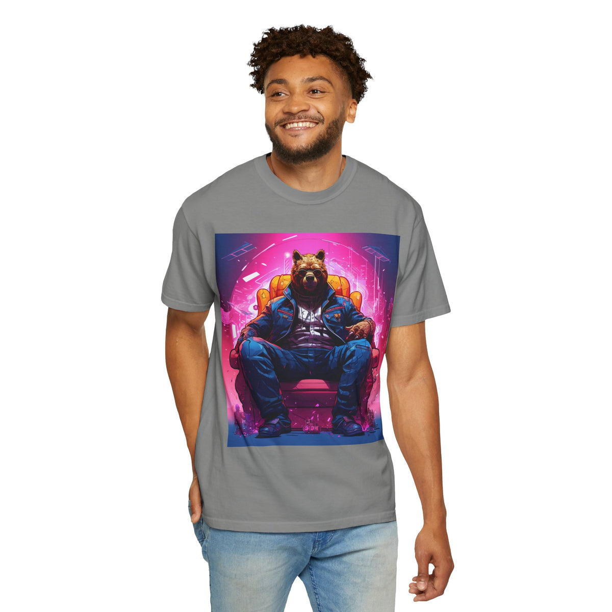 Bear Boss Graphic T-Shirt — Neon Cyberpunk Streetwear