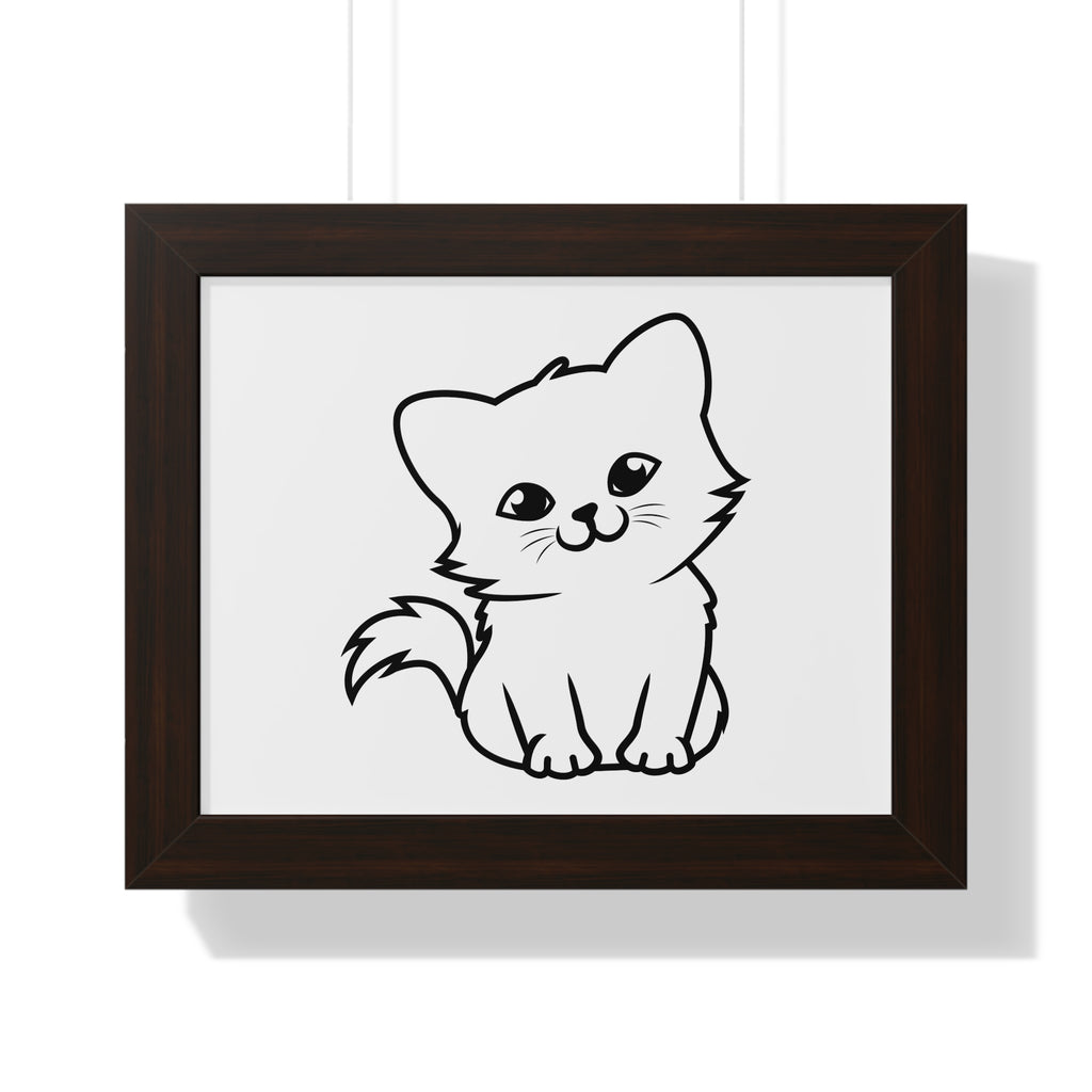 Framed Poster — Cute Minimalist Kitten Line Art (Horizontal)