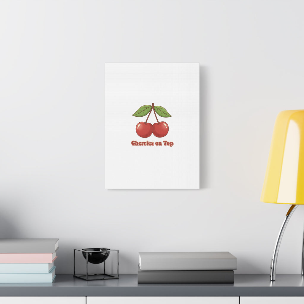 Cherry Illustration Canvas, vintage cherry fruit motif | kawaii retro wall art