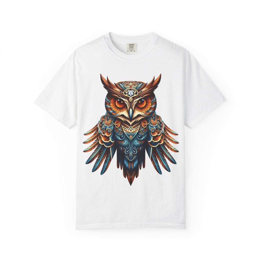 Bohemian Owl Graphic T-Shirt — Detailed Tribal Owl Illustration