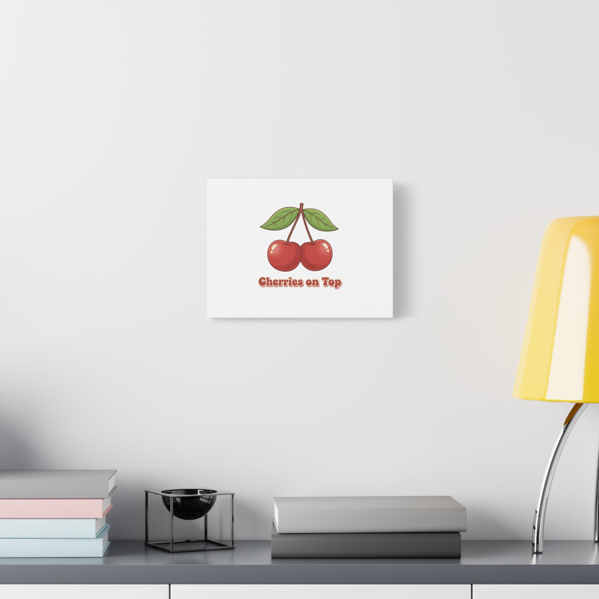 Cherry Illustration Canvas, vintage cherry fruit motif | kawaii retro wall art