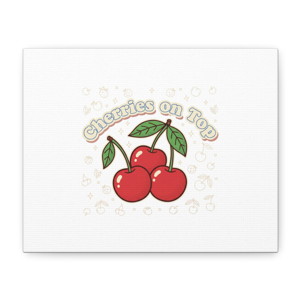 Cherries on Top Canvas | Retro Kawaii Fruit Print, Cherry Wall Art