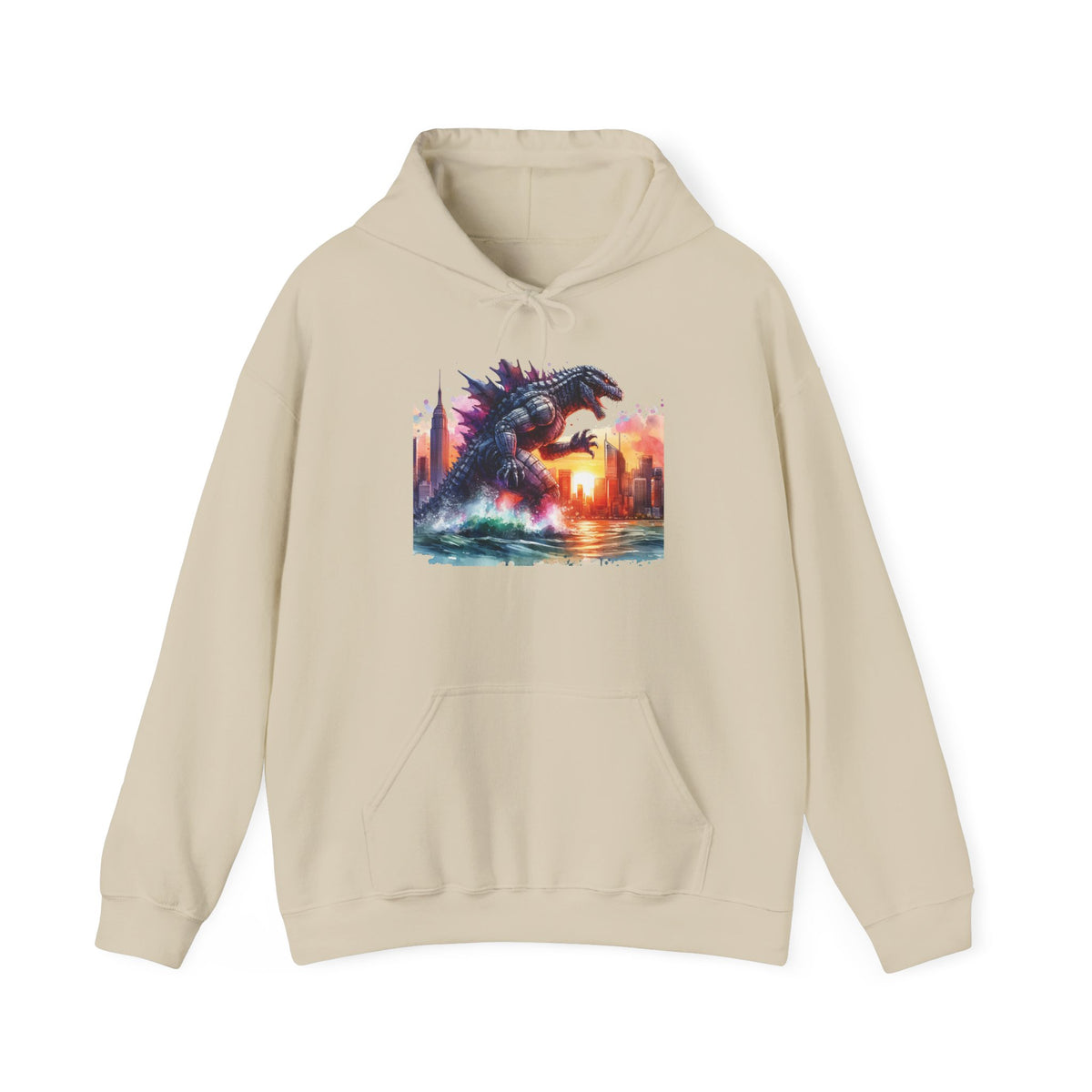 Godzilla Cityscape Hoodie – Retro Sunset Kaiju Graphic Sweatshirt