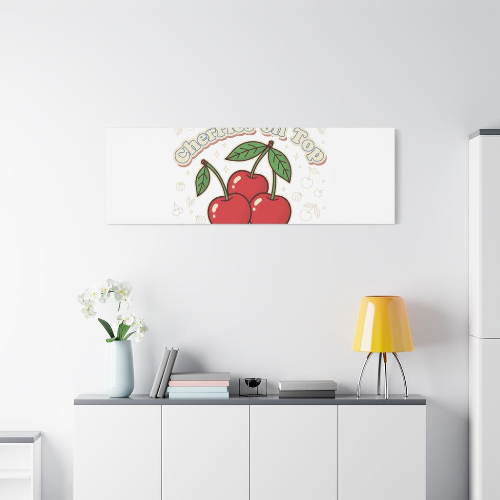 Cherries on Top Canvas | Retro Kawaii Fruit Print, Cherry Wall Art
