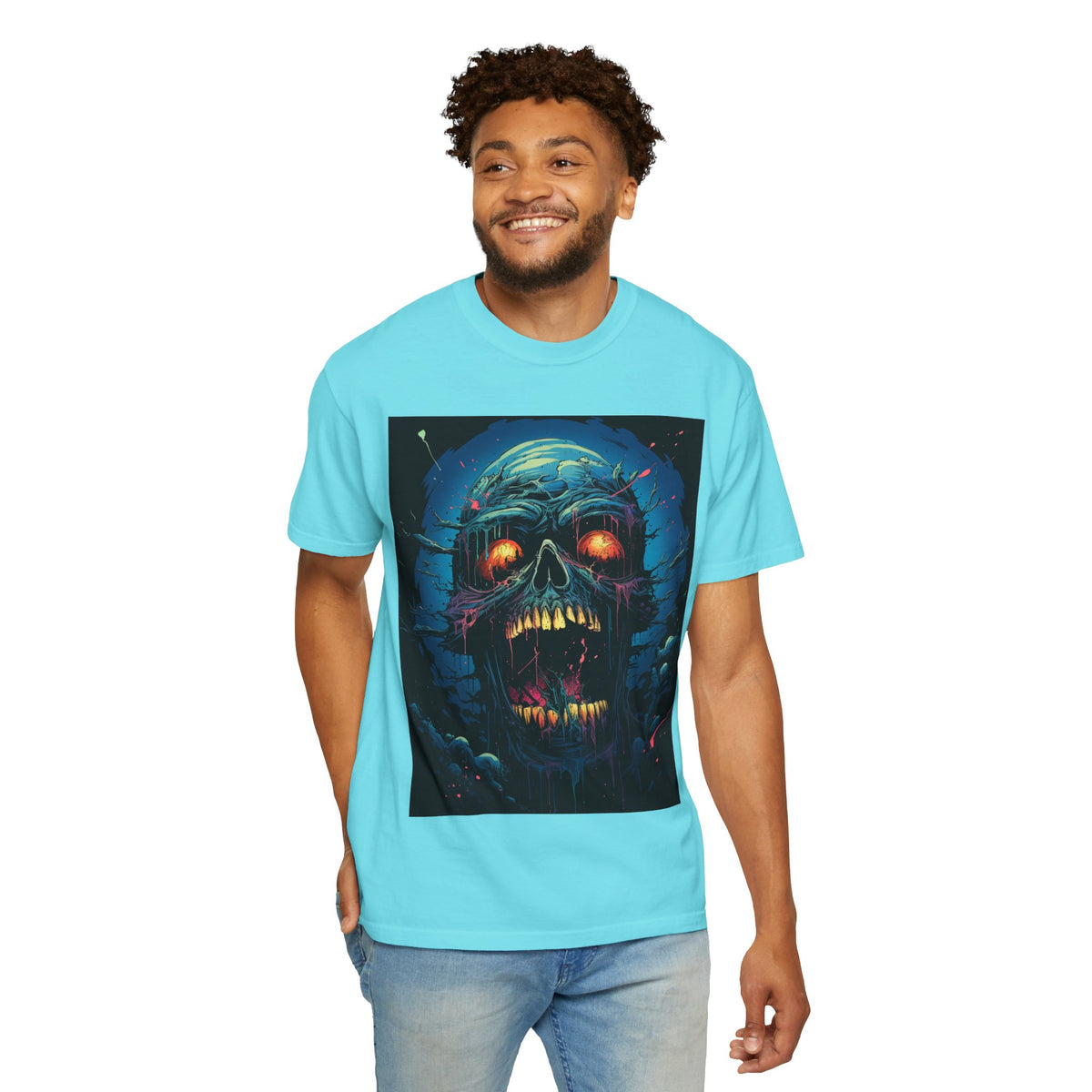Horror Skull T-Shirt — Glowing Zombie Skull Graphic Tee for Halloween