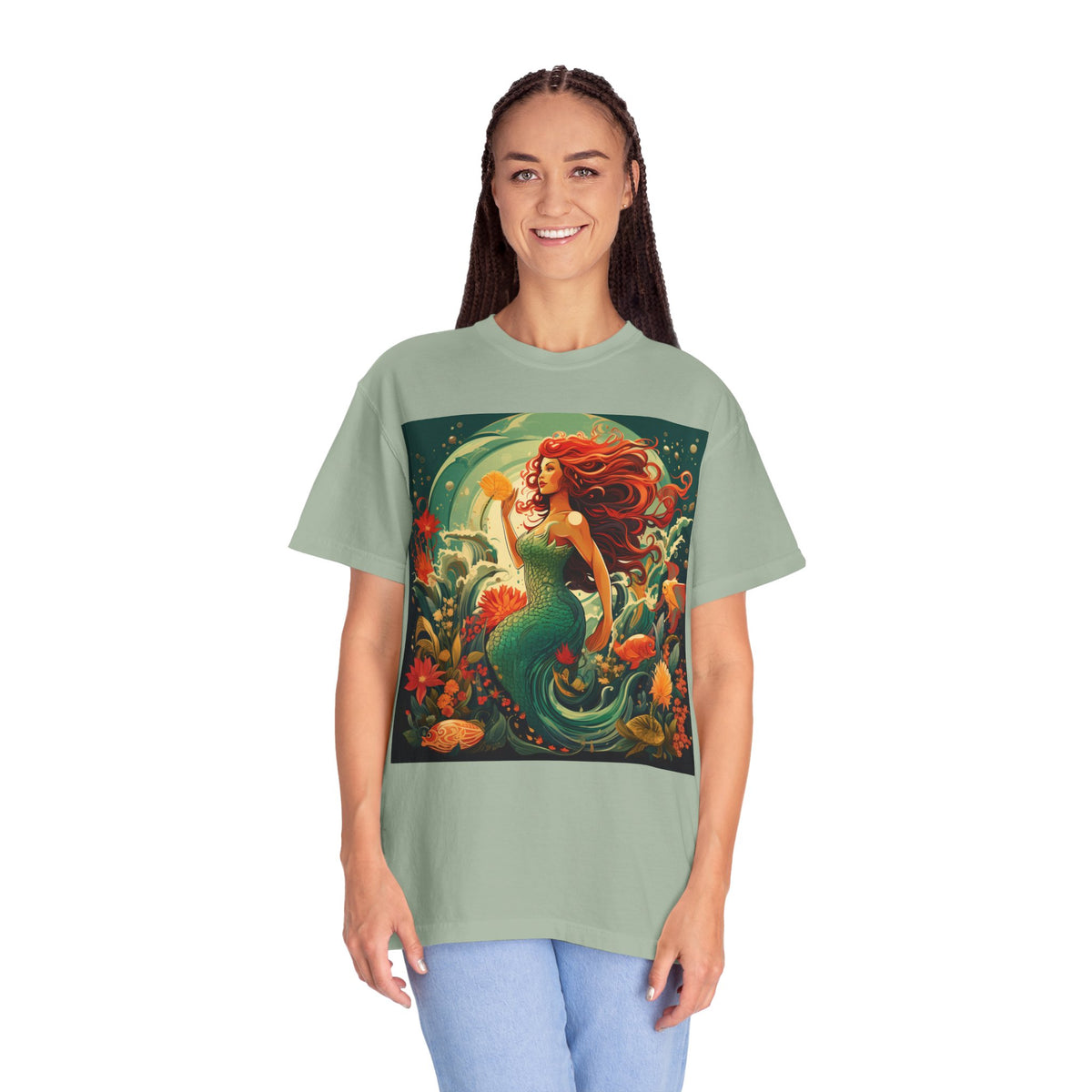 Mermaid Fantasy T-Shirt — Redhead Sea Siren Illustration