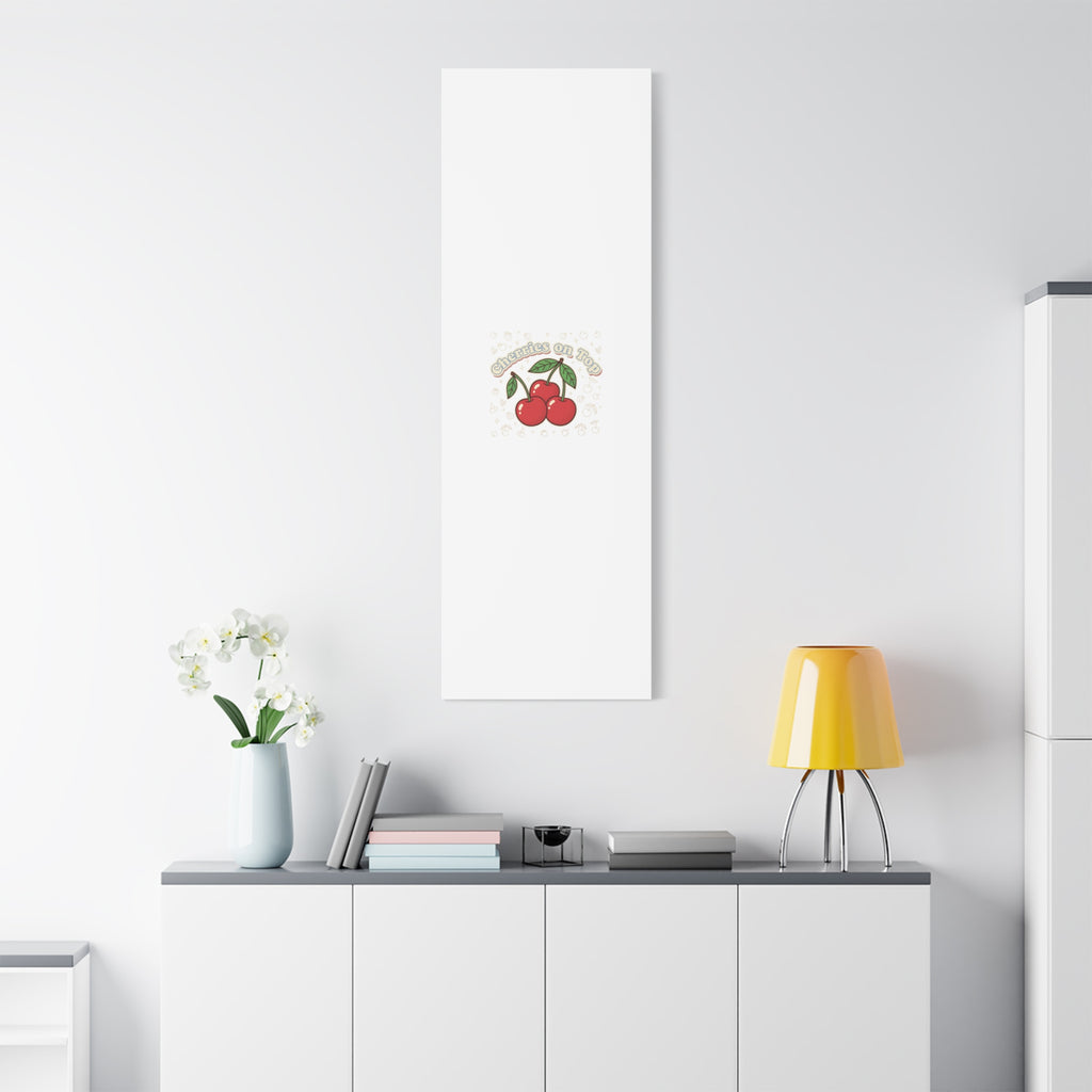 Cherries on Top Canvas | Retro Kawaii Fruit Print, Cherry Wall Art