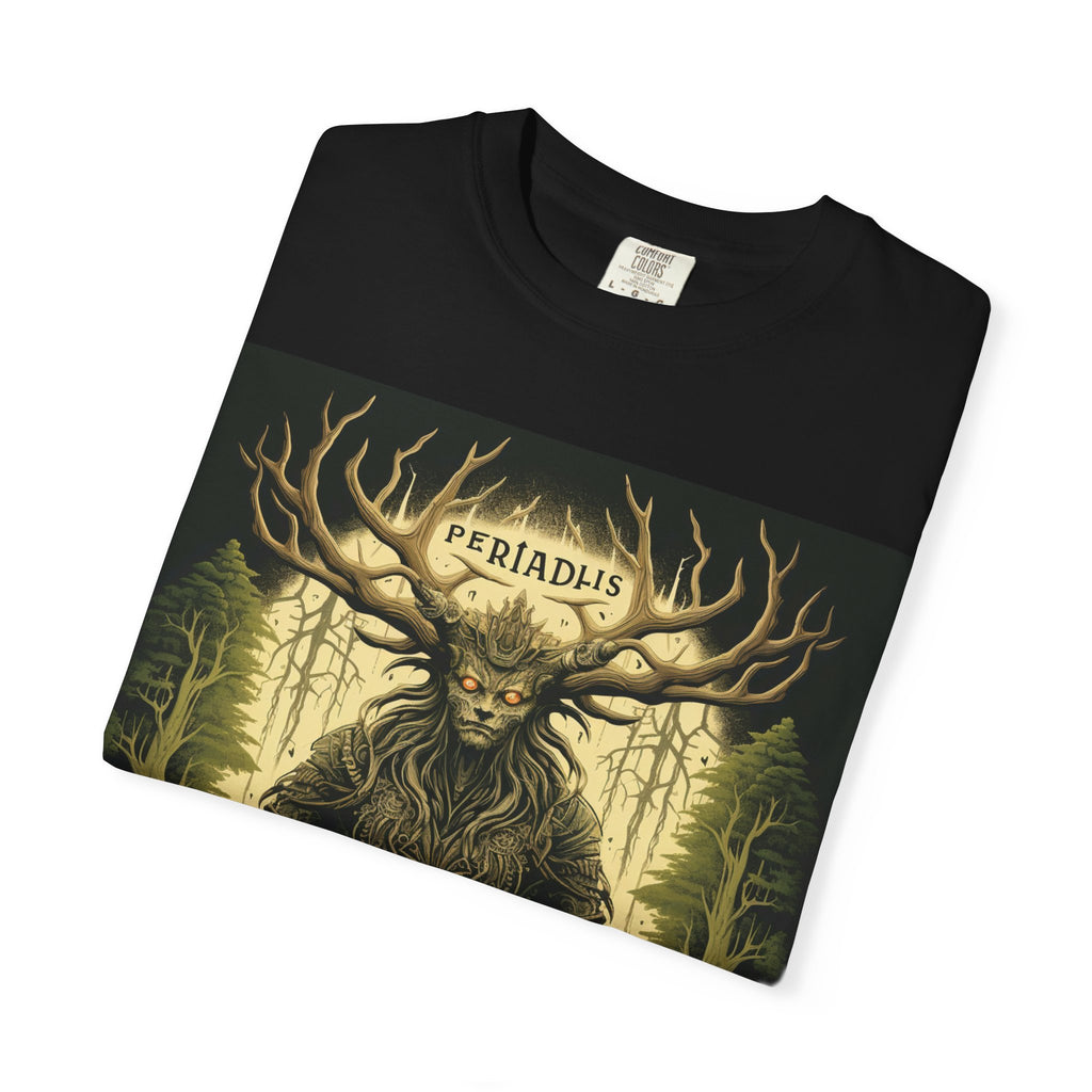 Stag God Forest T-Shirt — 'Periadius' Dark Mythic Woodland Tee