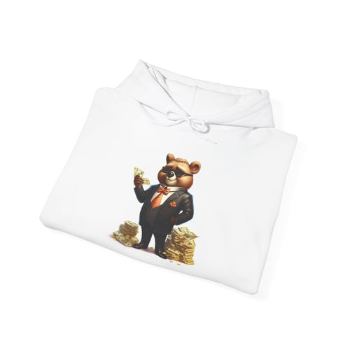 Bear Boss Hoodie – Teddy in Suit with Money Stack Cozy Pullover