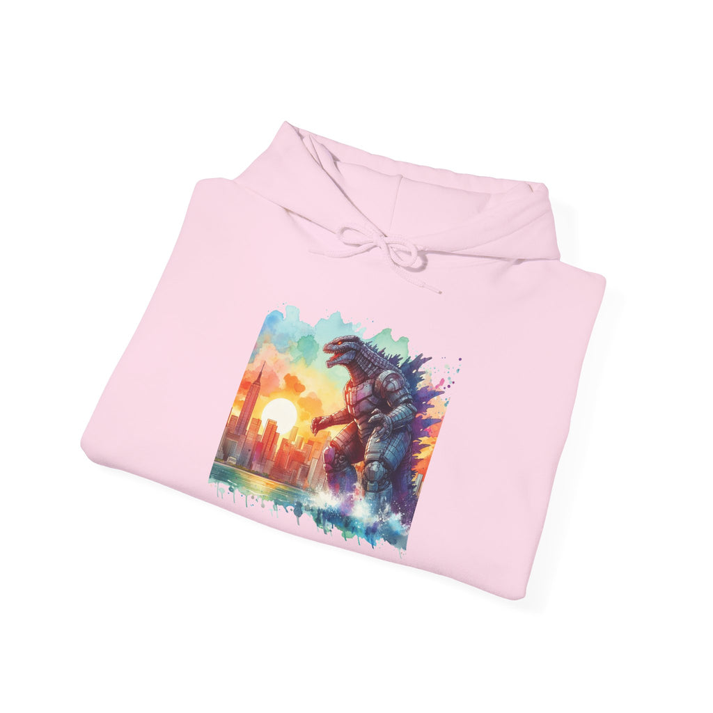 Kaiju Sunset Hoodie — Colorful Godzilla Sunset Graphic Pullover