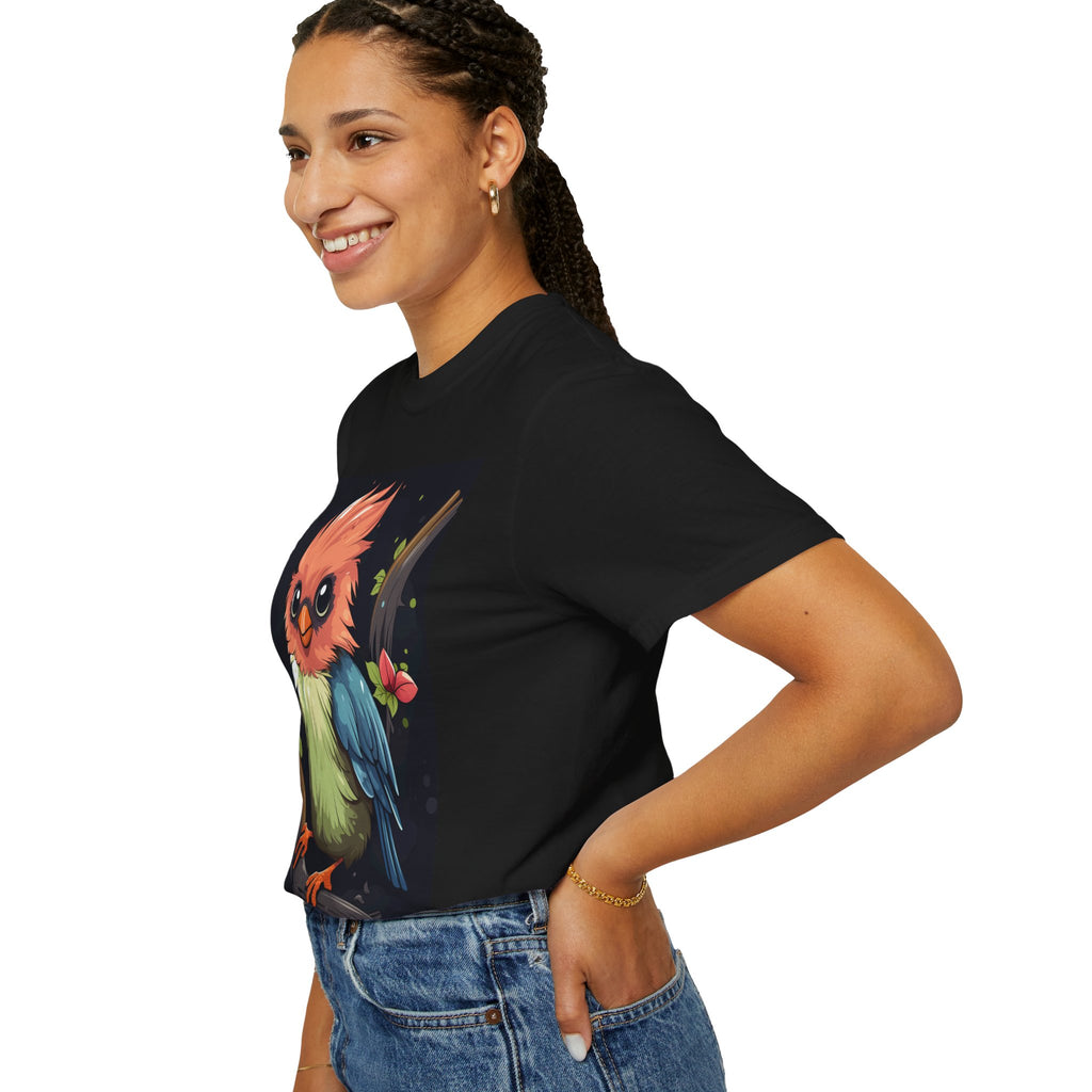 Cute Colorful Bird T-Shirt — Whimsical Cartoon Songbird Graphic Tee