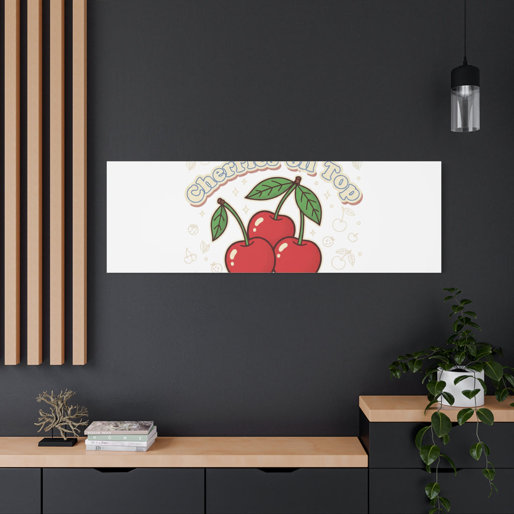 Cherries on Top Canvas | Retro Kawaii Fruit Print, Cherry Wall Art