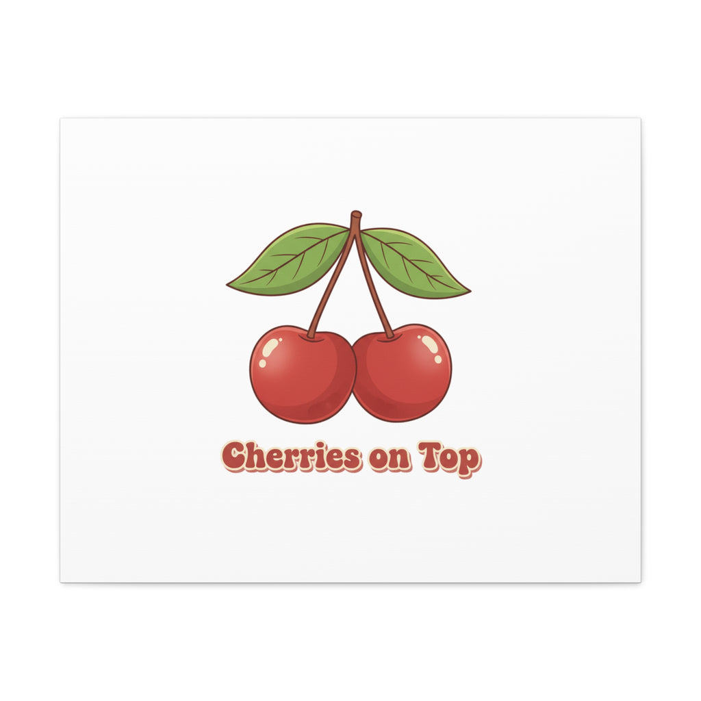 Cherry Illustration Canvas, vintage cherry fruit motif | kawaii retro wall art