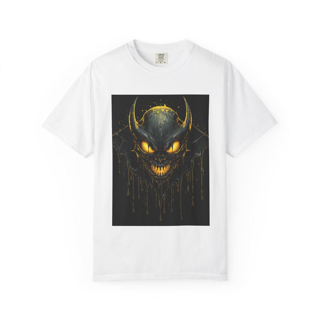 Glowing Demon Skull T-shirt | Creepy Horror Face, Yellow Eyes