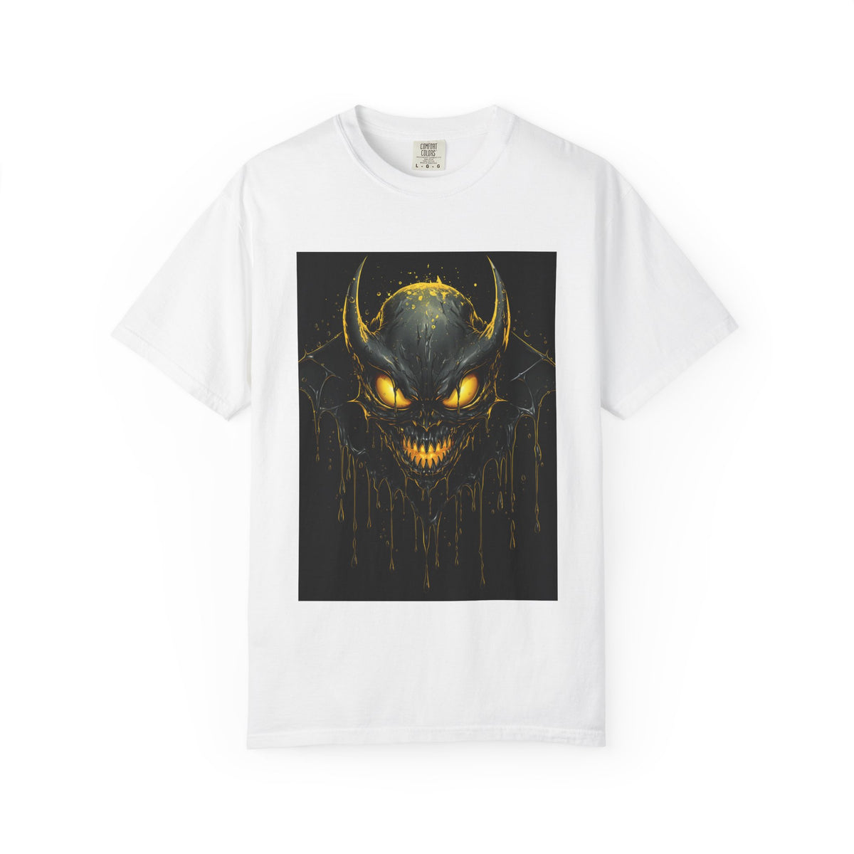 Glowing Demon Skull T-shirt | Creepy Horror Face, Yellow Eyes