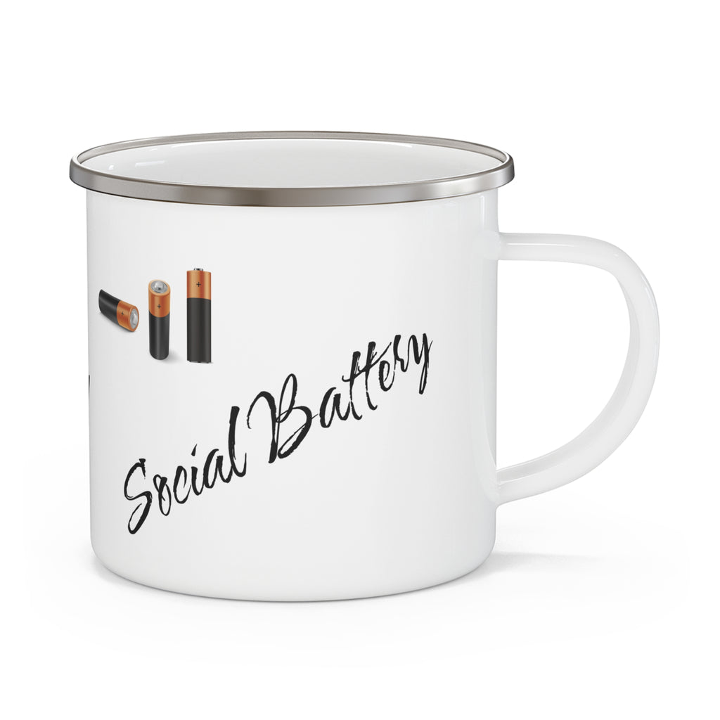 Enamel Camping Mug — "Recharging My Social Battery" Camping Coffee Cup