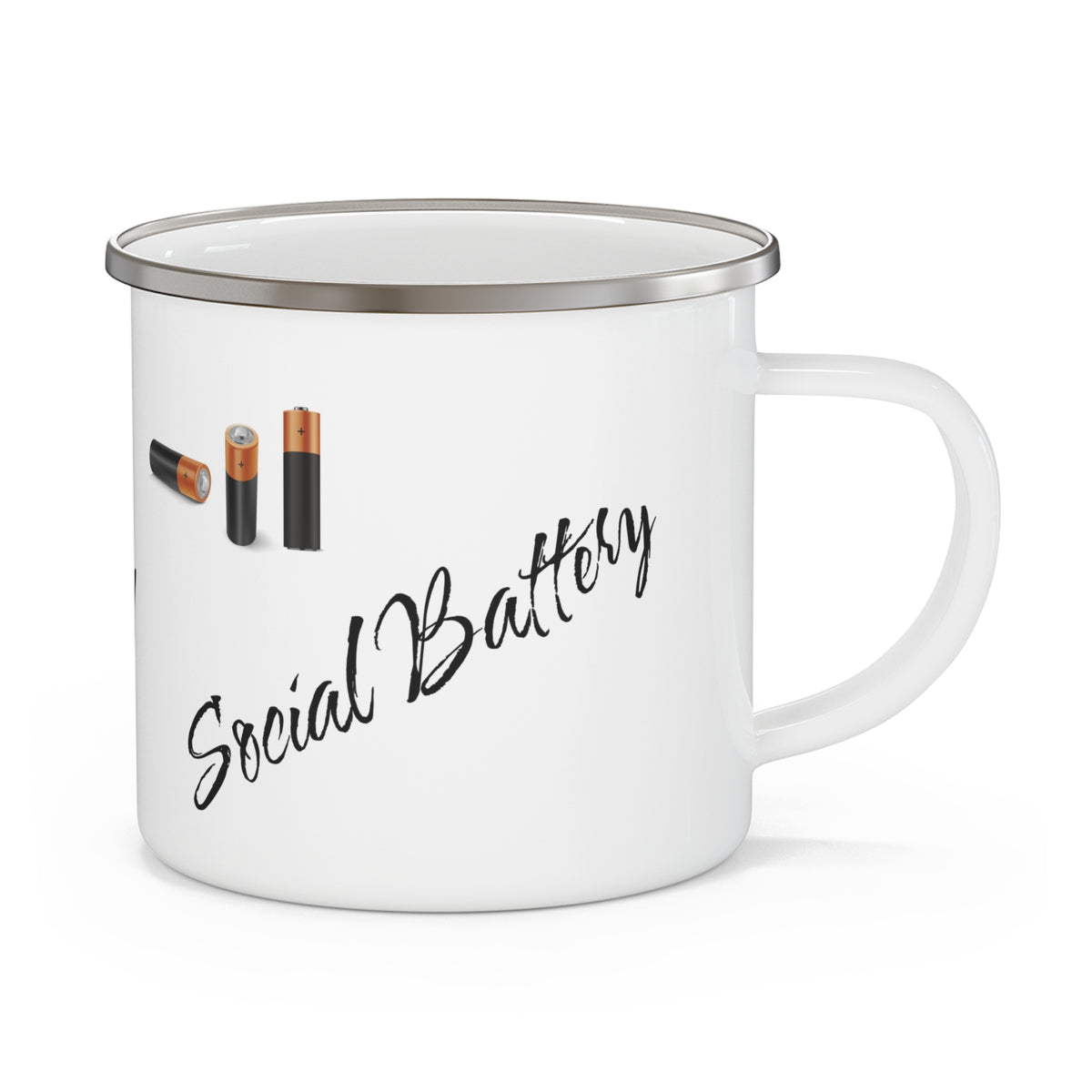 Enamel Camping Mug — "Recharging My Social Battery" Camping Coffee Cup