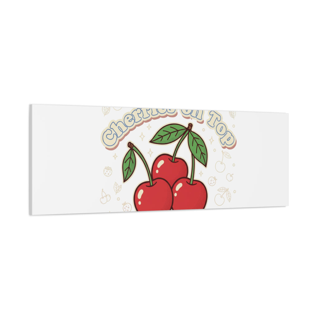 Cherries on Top Canvas | Retro Kawaii Fruit Print, Cherry Wall Art