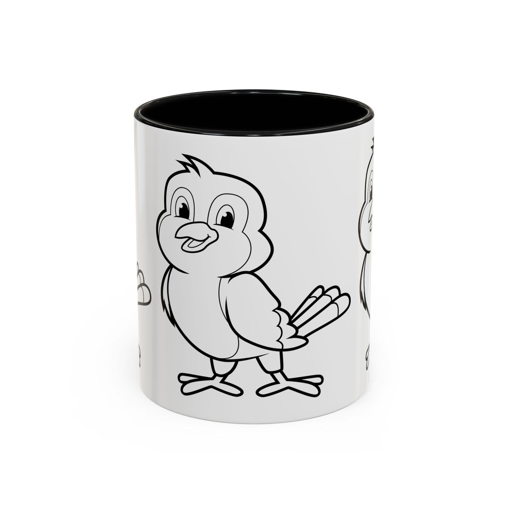 Bird Coloring Accent Coffee Mug — Cute Outline Chick Design (11/15 oz)