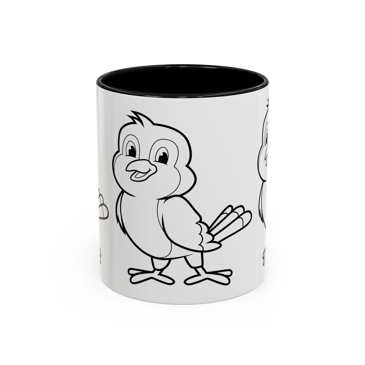 Bird Coloring Accent Coffee Mug — Cute Outline Chick Design (11/15 oz)
