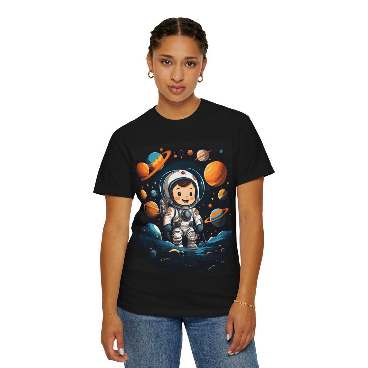 Cute Astronaut Space T-Shirt — Cartoon Planets Graphic Tee