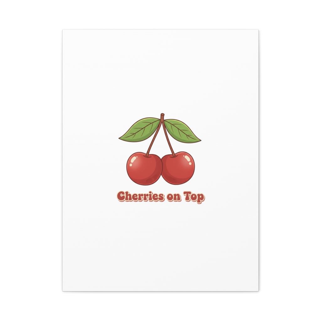 Cherry Illustration Canvas, vintage cherry fruit motif | kawaii retro wall art