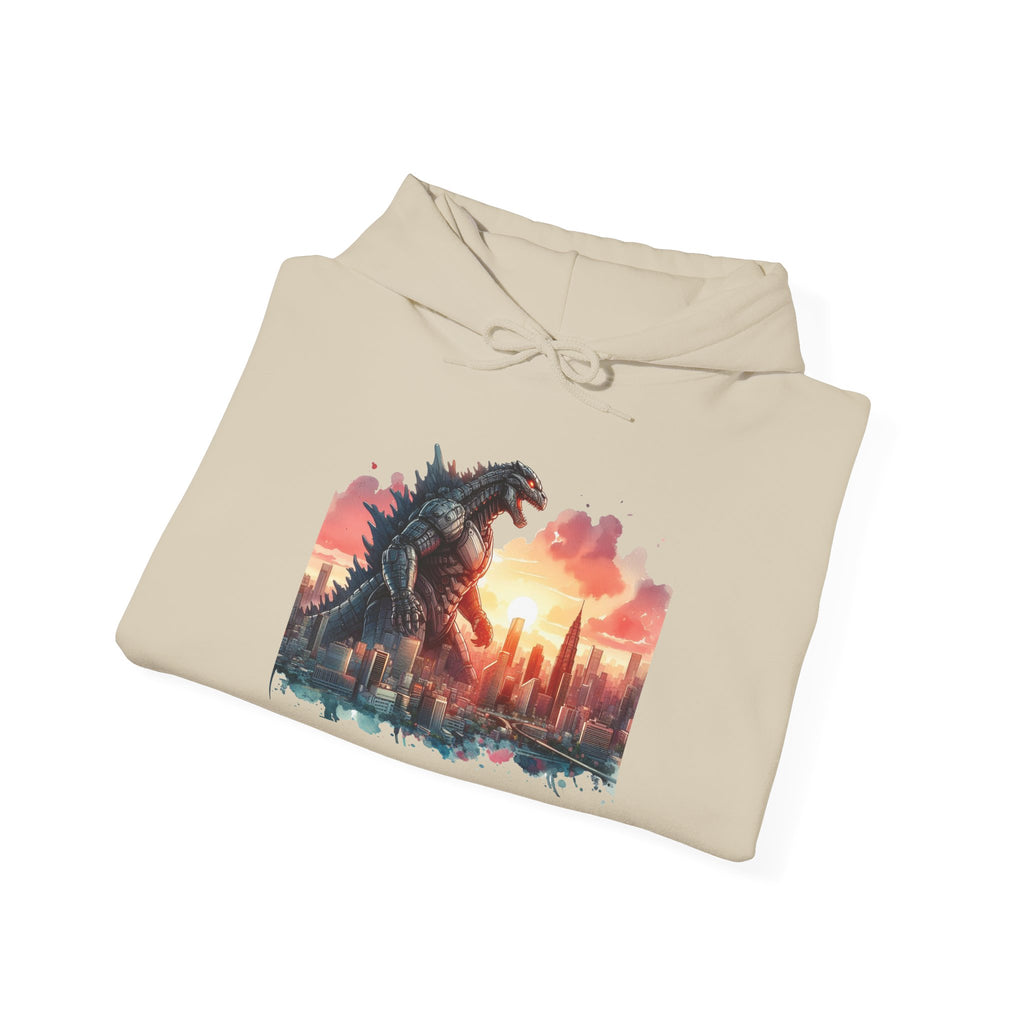 Godzilla Cityscape Hoodie – Retro Sunset Monster Graphic Pullover