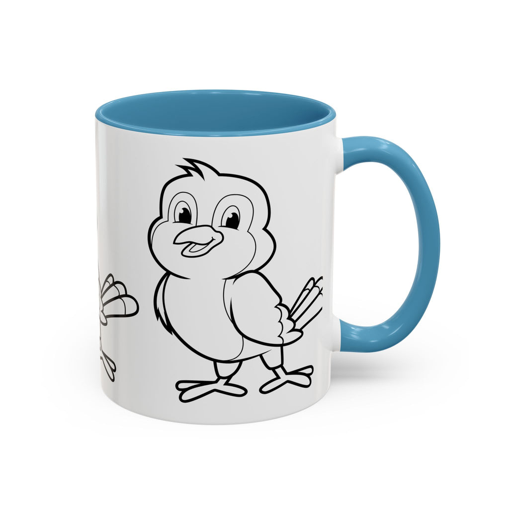 Bird Coloring Accent Coffee Mug — Cute Outline Chick Design (11/15 oz)