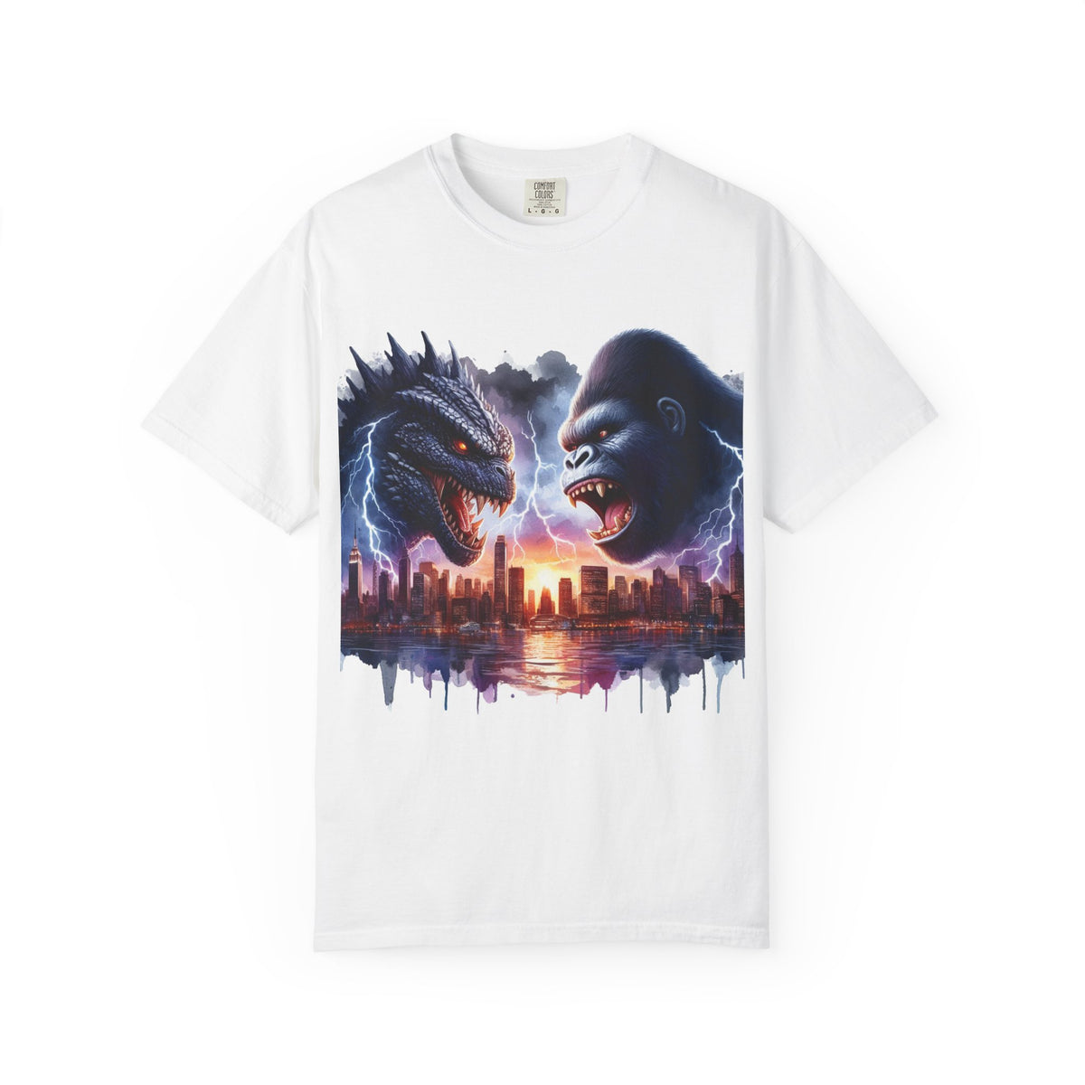 Godzilla vs Kong Battle Scene T-shirt | City Skyline Lightning