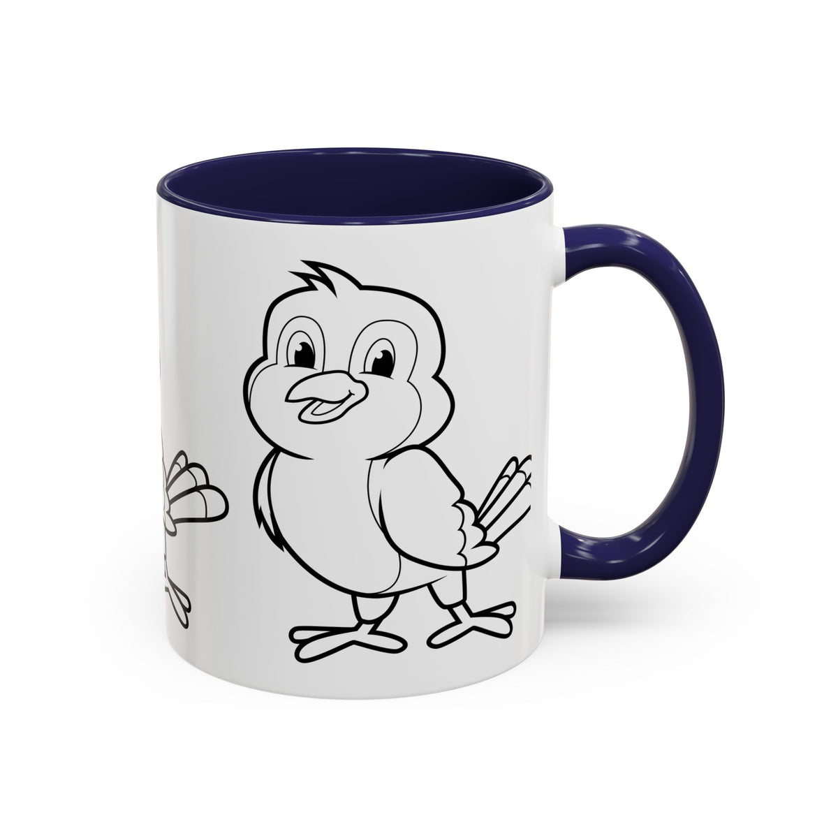 Bird Coloring Accent Coffee Mug — Cute Outline Chick Design (11/15 oz)