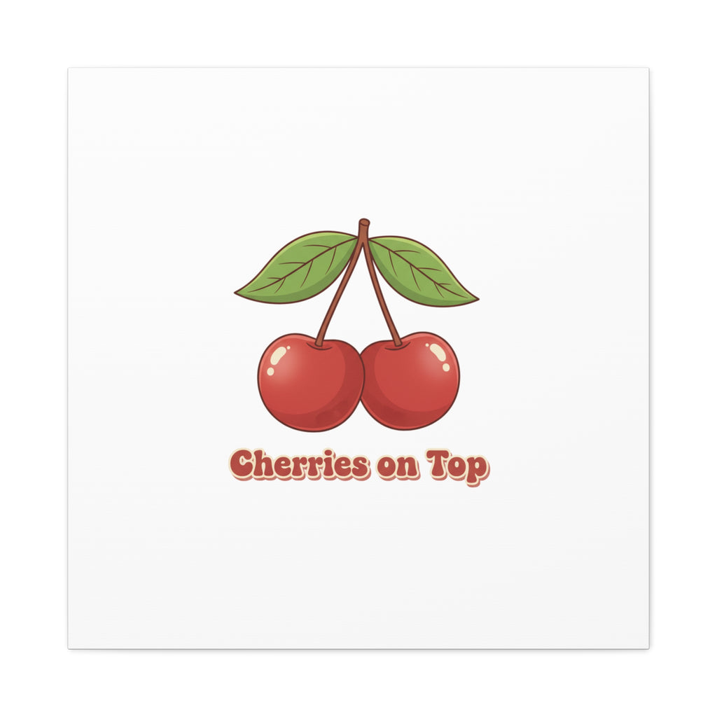 Cherry Illustration Canvas, vintage cherry fruit motif | kawaii retro wall art