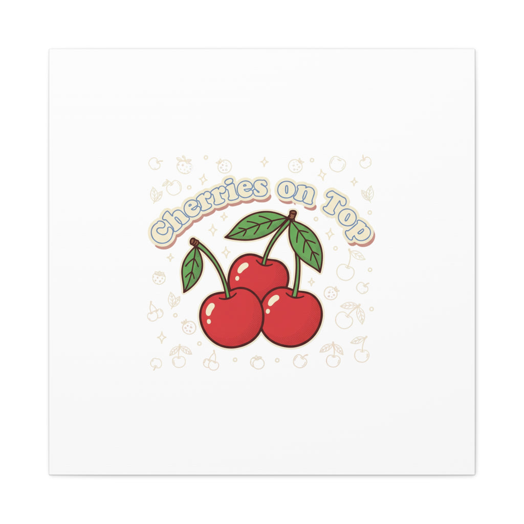 Cherries on Top Canvas | Retro Kawaii Fruit Print, Cherry Wall Art