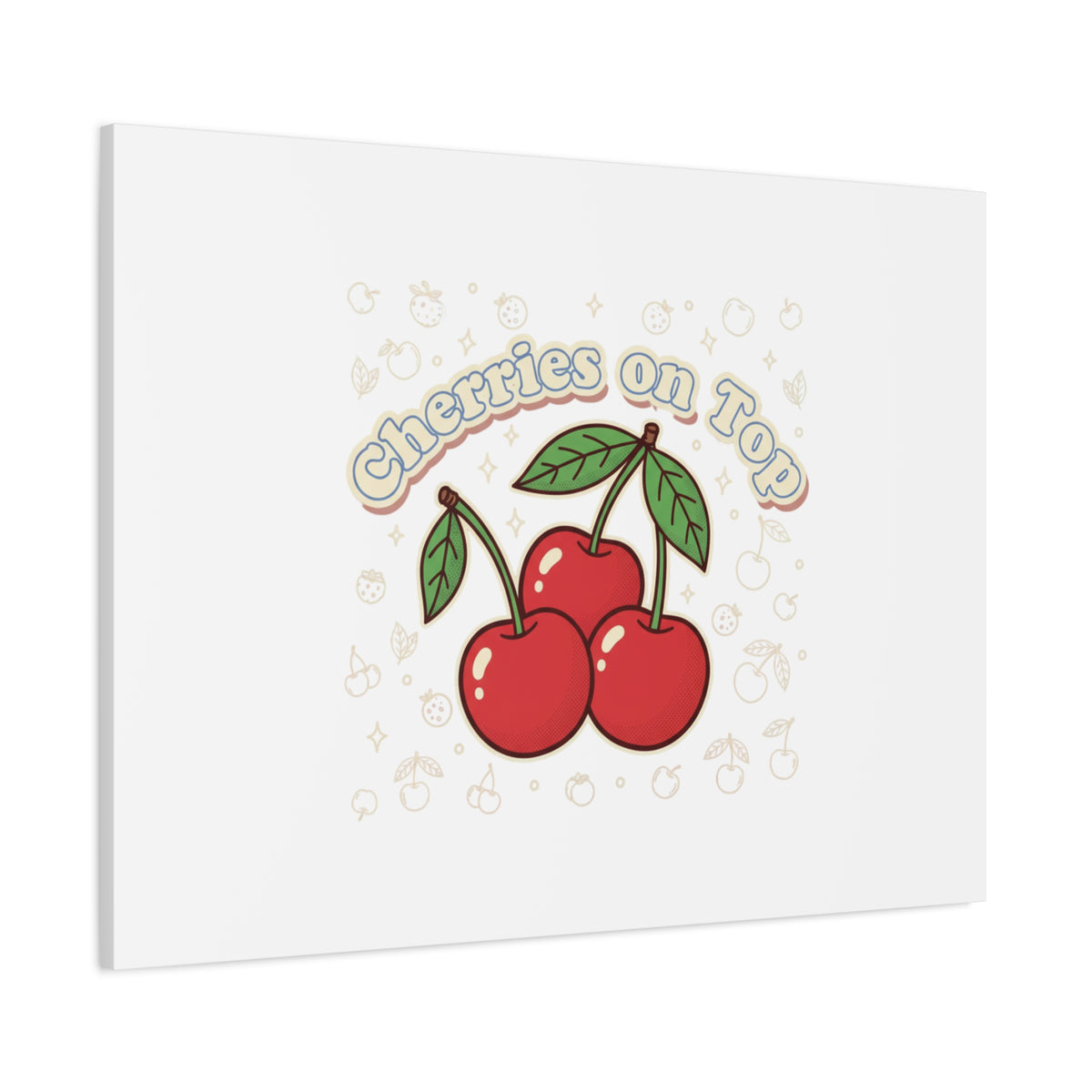 Cherries on Top Canvas | Retro Kawaii Fruit Print, Cherry Wall Art