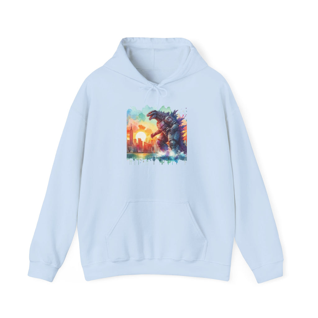 Kaiju Sunset Hoodie — Colorful Godzilla Sunset Graphic Pullover