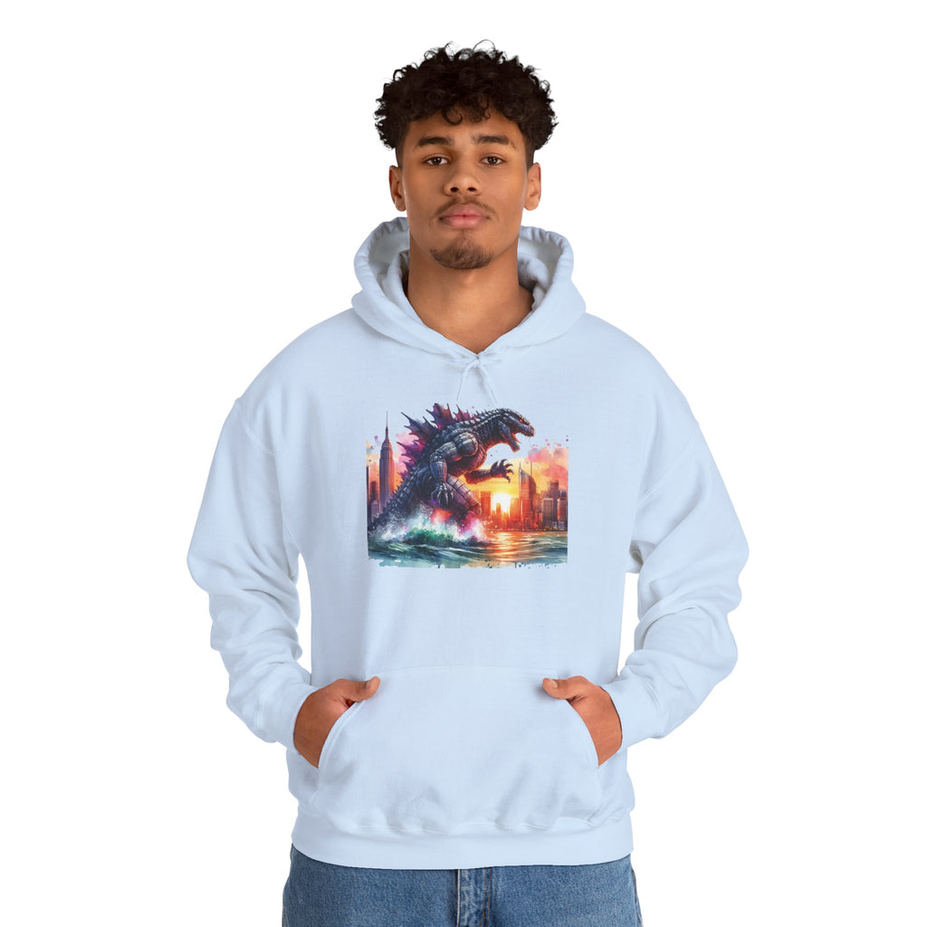Godzilla Cityscape Hoodie – Retro Sunset Kaiju Graphic Sweatshirt