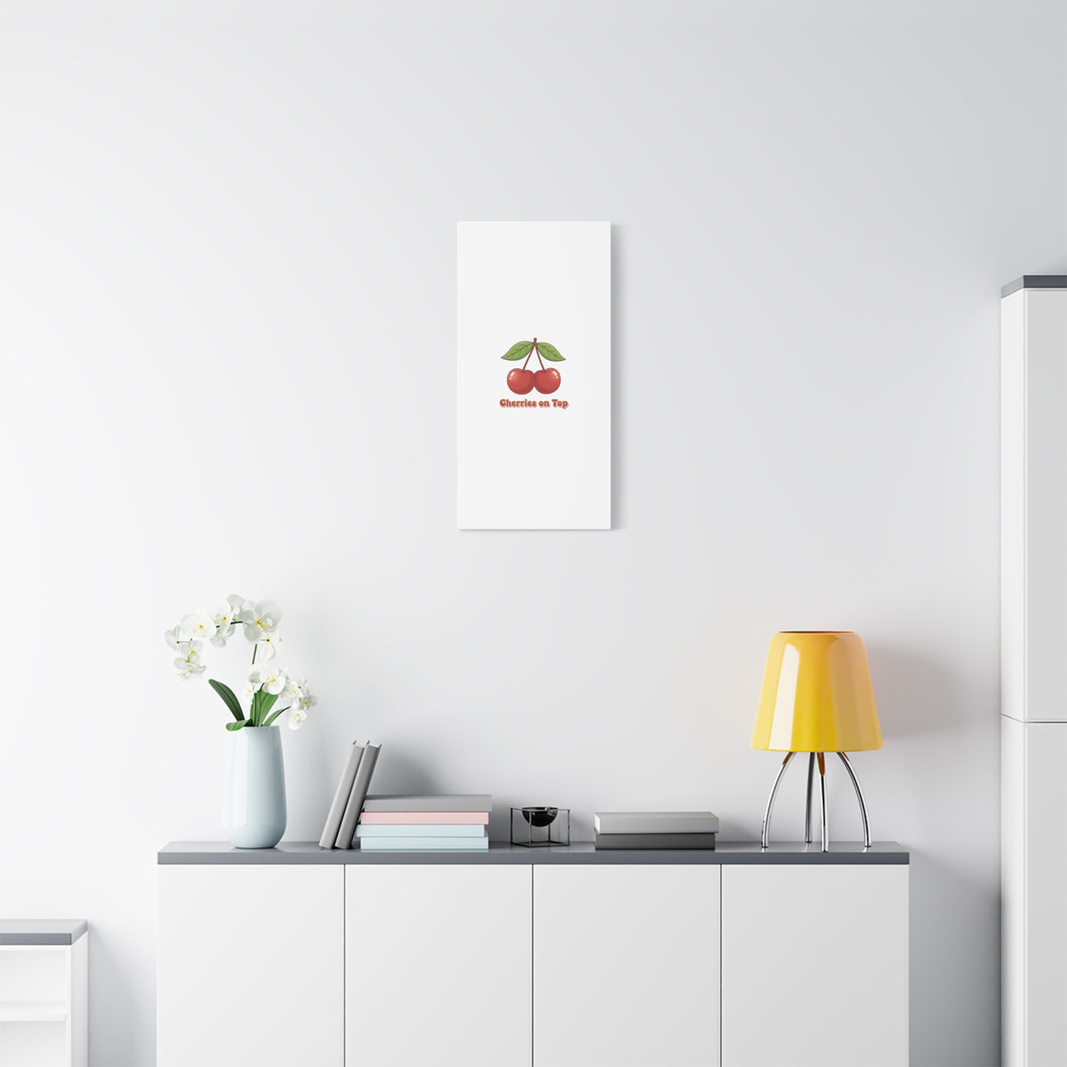 Cherry Illustration Canvas, vintage cherry fruit motif | kawaii retro wall art