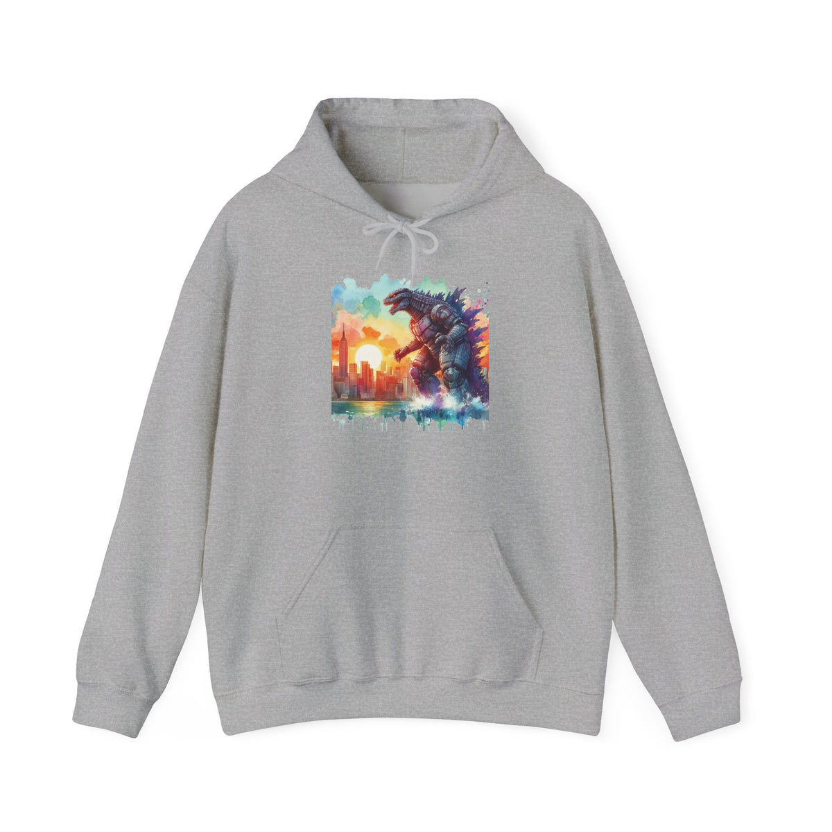 Kaiju Sunset Hoodie — Colorful Godzilla Sunset Graphic Pullover