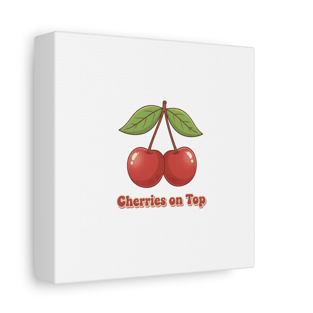 Cherry Illustration Canvas, vintage cherry fruit motif | kawaii retro wall art