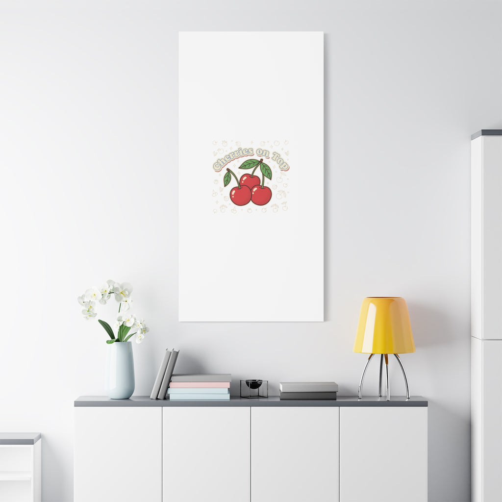 Cherries on Top Canvas | Retro Kawaii Fruit Print, Cherry Wall Art