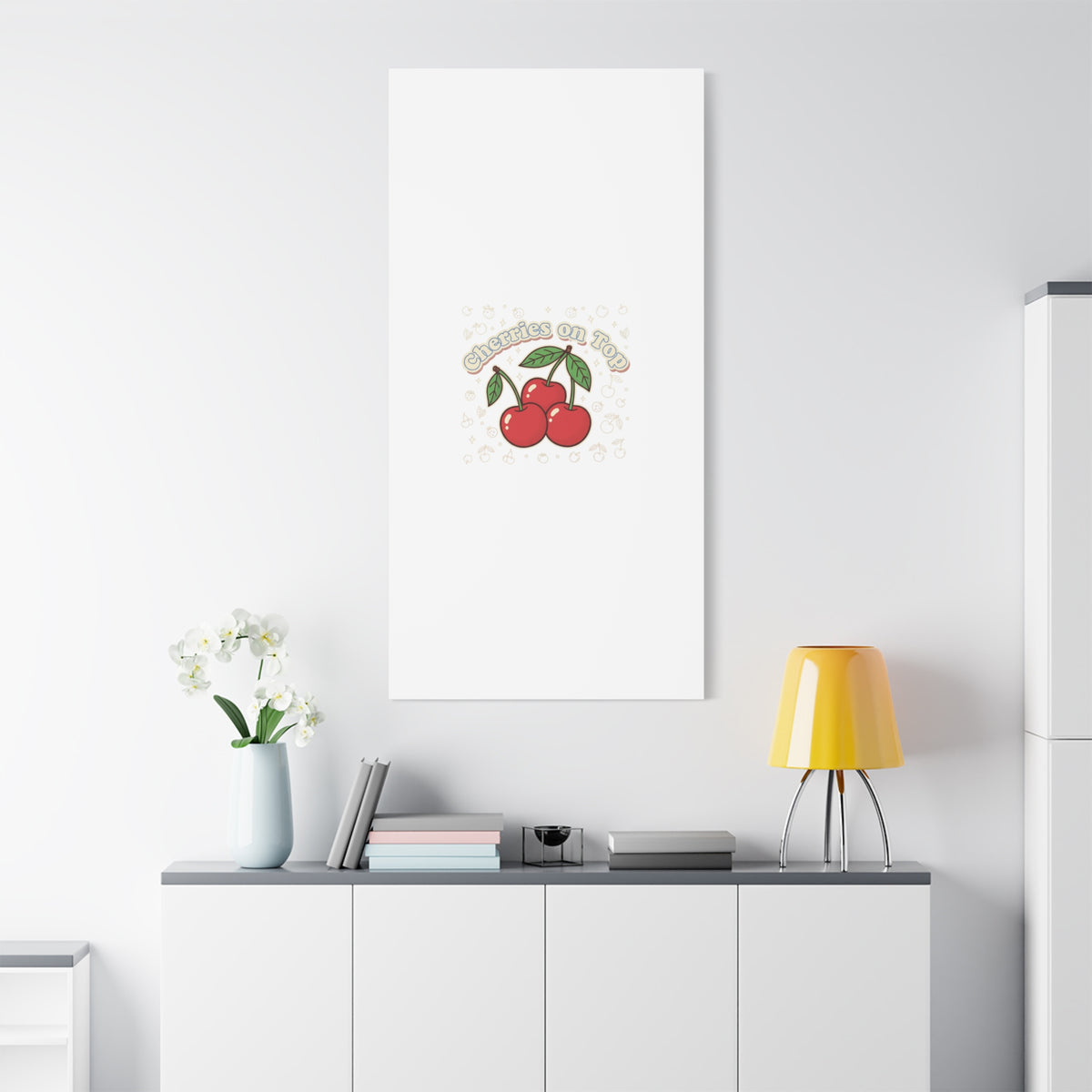 Cherries on Top Canvas | Retro Kawaii Fruit Print, Cherry Wall Art