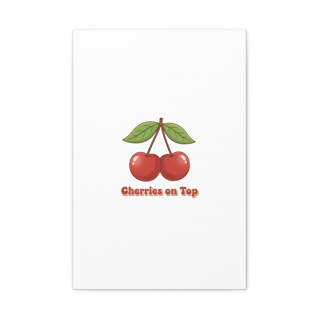 Cherry Illustration Canvas, vintage cherry fruit motif | kawaii retro wall art