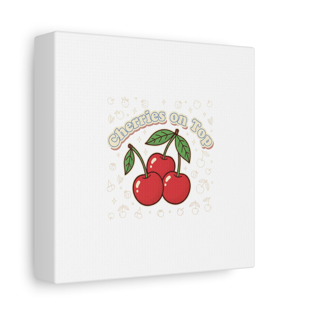 Cherries on Top Canvas | Retro Kawaii Fruit Print, Cherry Wall Art