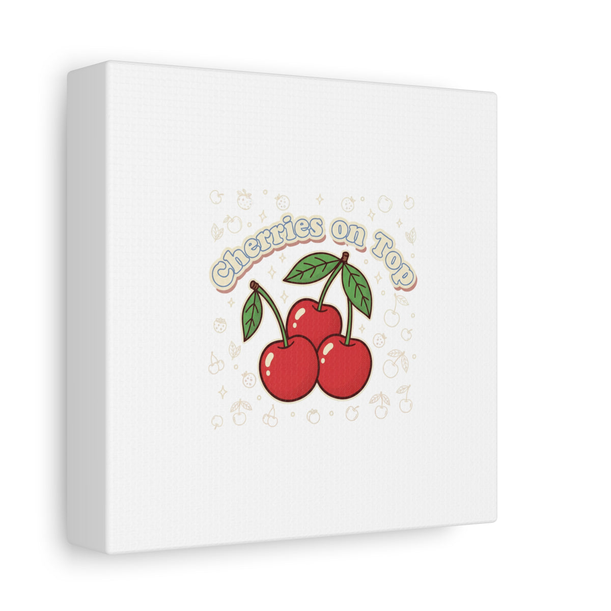Cherries on Top Canvas | Retro Kawaii Fruit Print, Cherry Wall Art