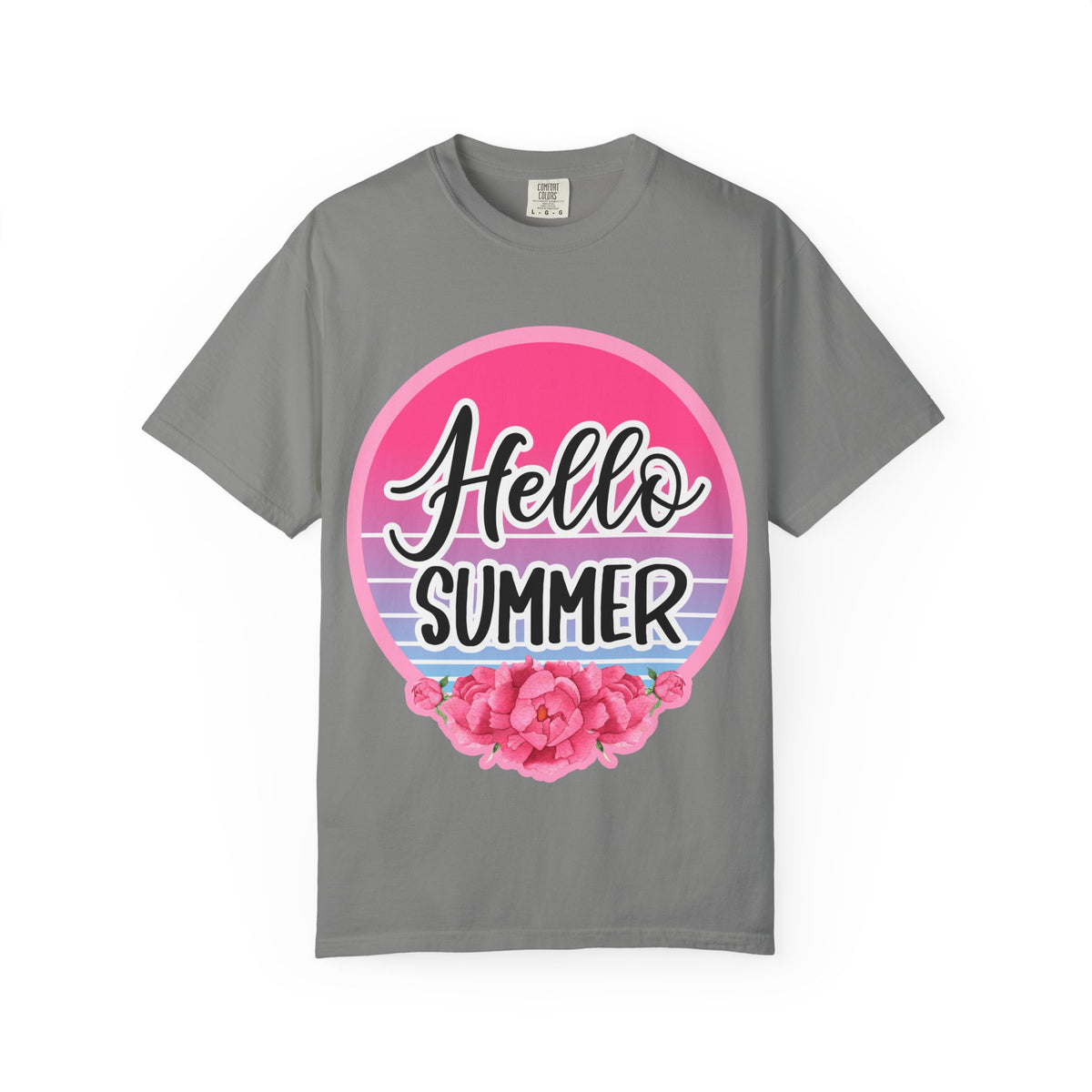 Hello Summer T-Shirt — Pink Retro Sunset Floral Tee