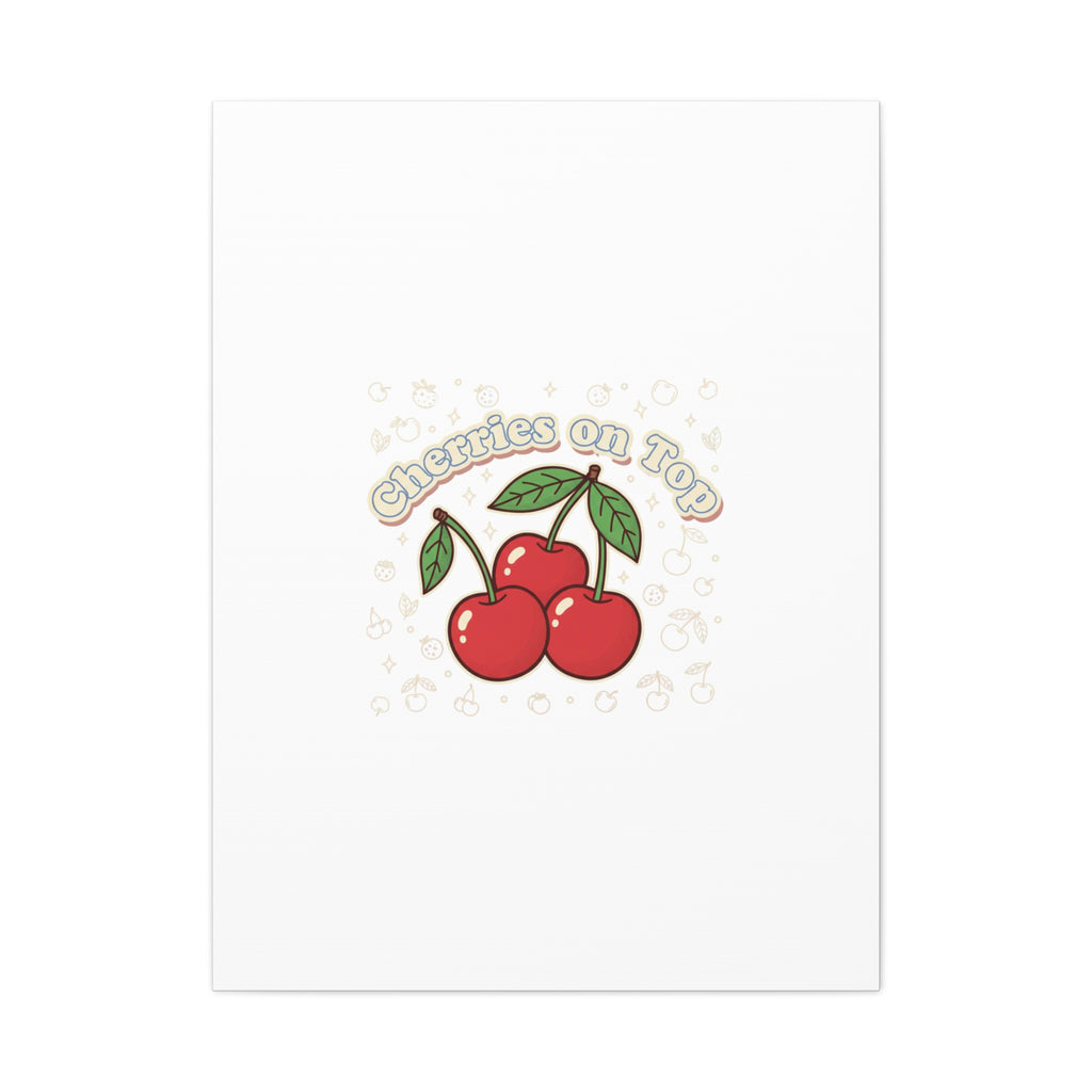 Cherries on Top Canvas | Retro Kawaii Fruit Print, Cherry Wall Art