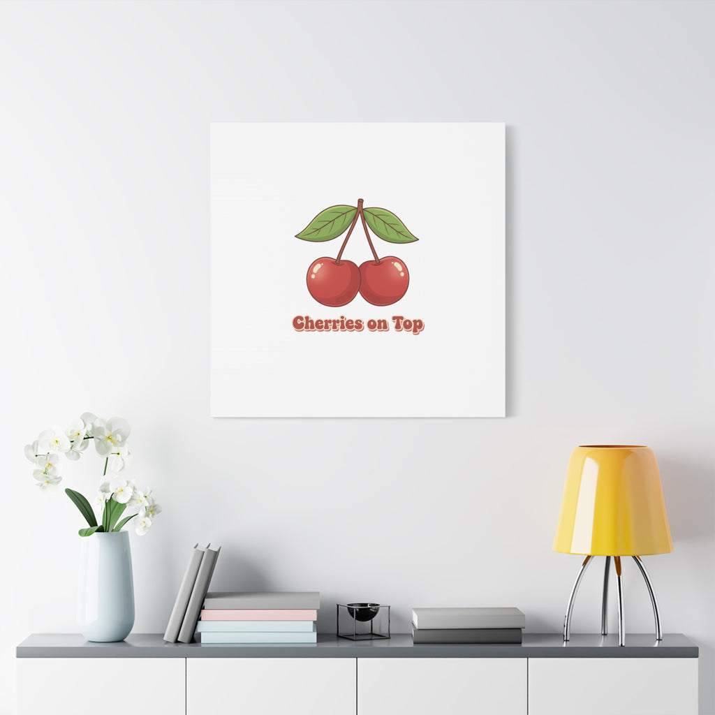 Cherry Illustration Canvas, vintage cherry fruit motif | kawaii retro wall art